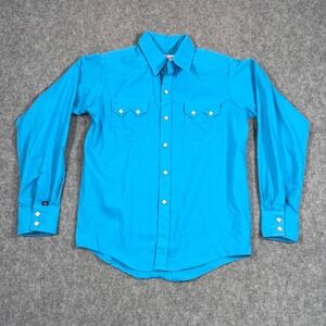 Rockmount Ranch Wear Turquoise Blue Slim Fit Western Shirt Men's Size‎ 16 Neck